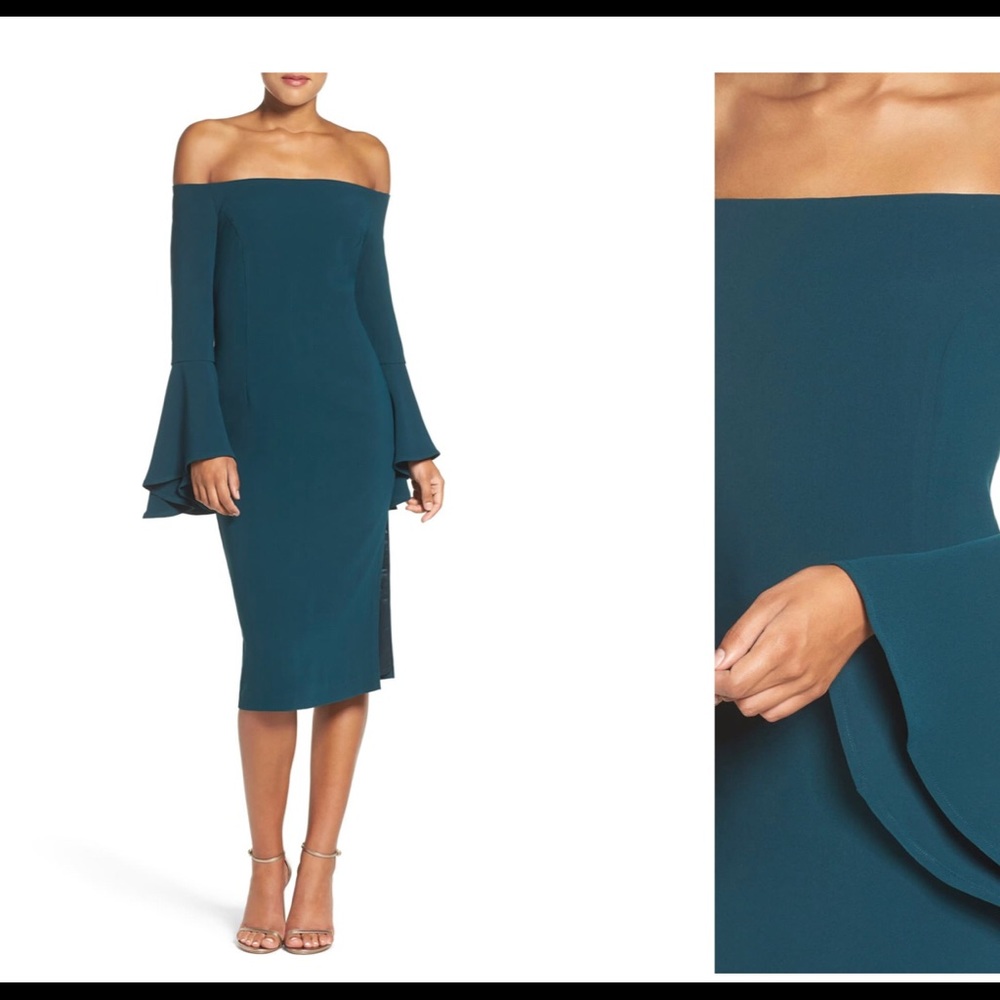 Bardot Solange Green Bell Sleeve Midi Dress